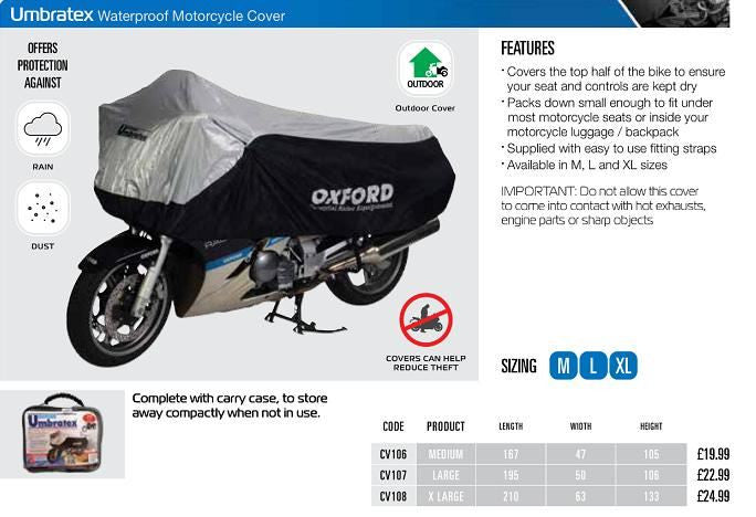 Oxford Motorbike Umbratex Outdoor Waterproof Cover Medium