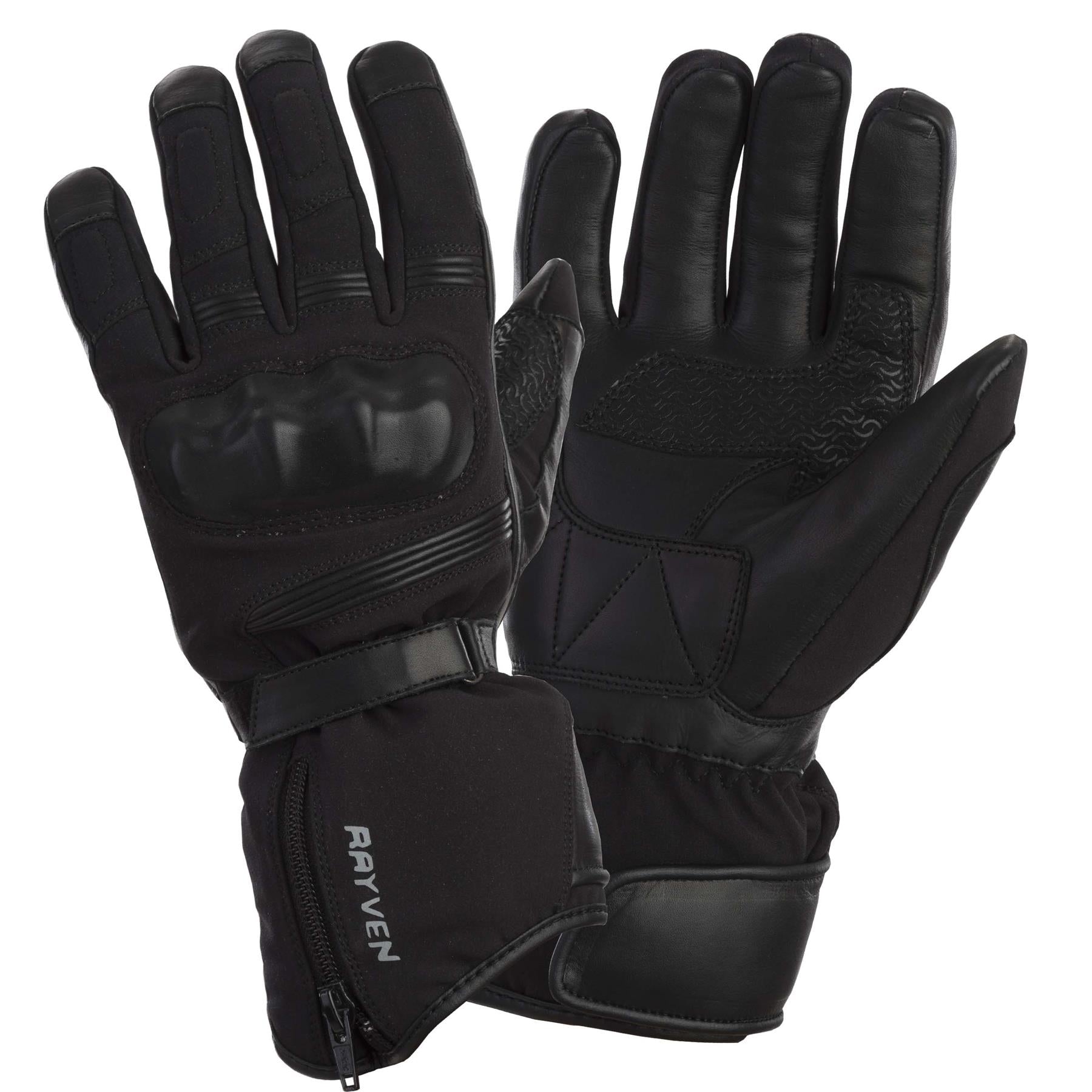 Rayven Stonefish Motorcycle Motorbike Leather Touring Gloves - Black