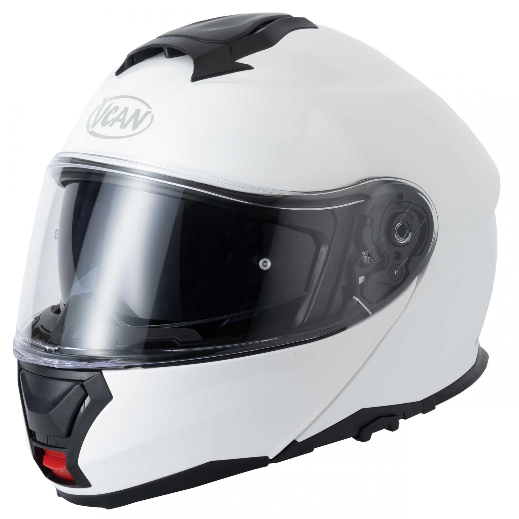 VCAN H272 Flip Front Motorcycle Helmet Gloss White