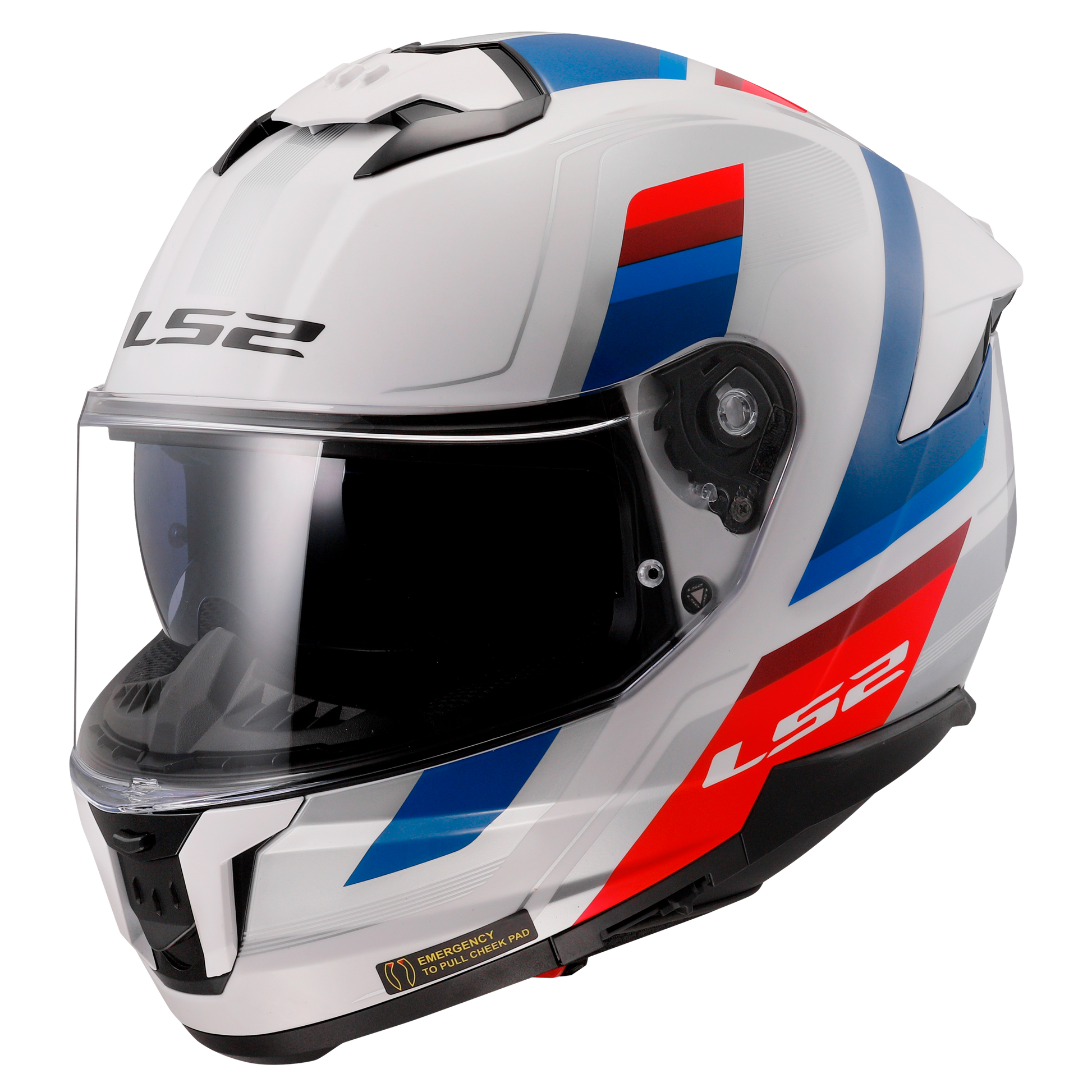 LS2 FF808 Stream II Vintage Motorcycle Full Face Helmet White Blue Red