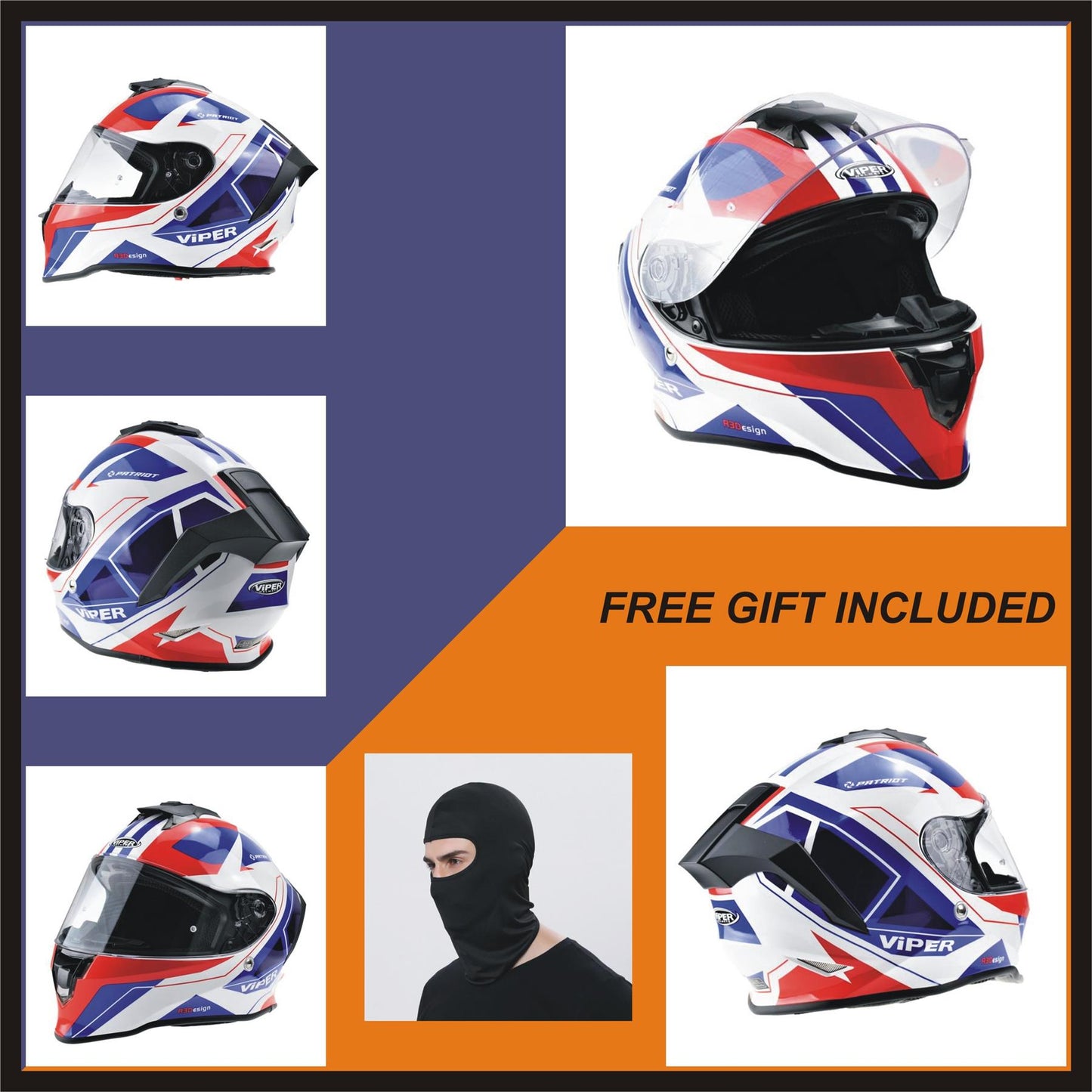 VIPER RS55 PATRIOT MOTORCYCLE RACING FULL FACE HELMET