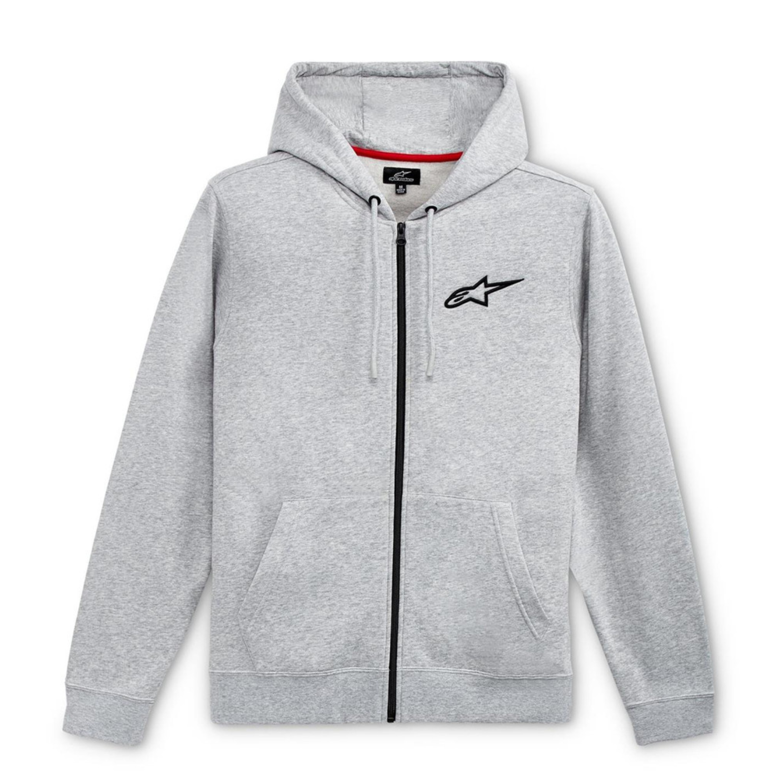 ALPINESTARS AGELESS CHEST HOODIE GREY HEATHER BLACK MOTORBIKE ZIPPER HOODIE