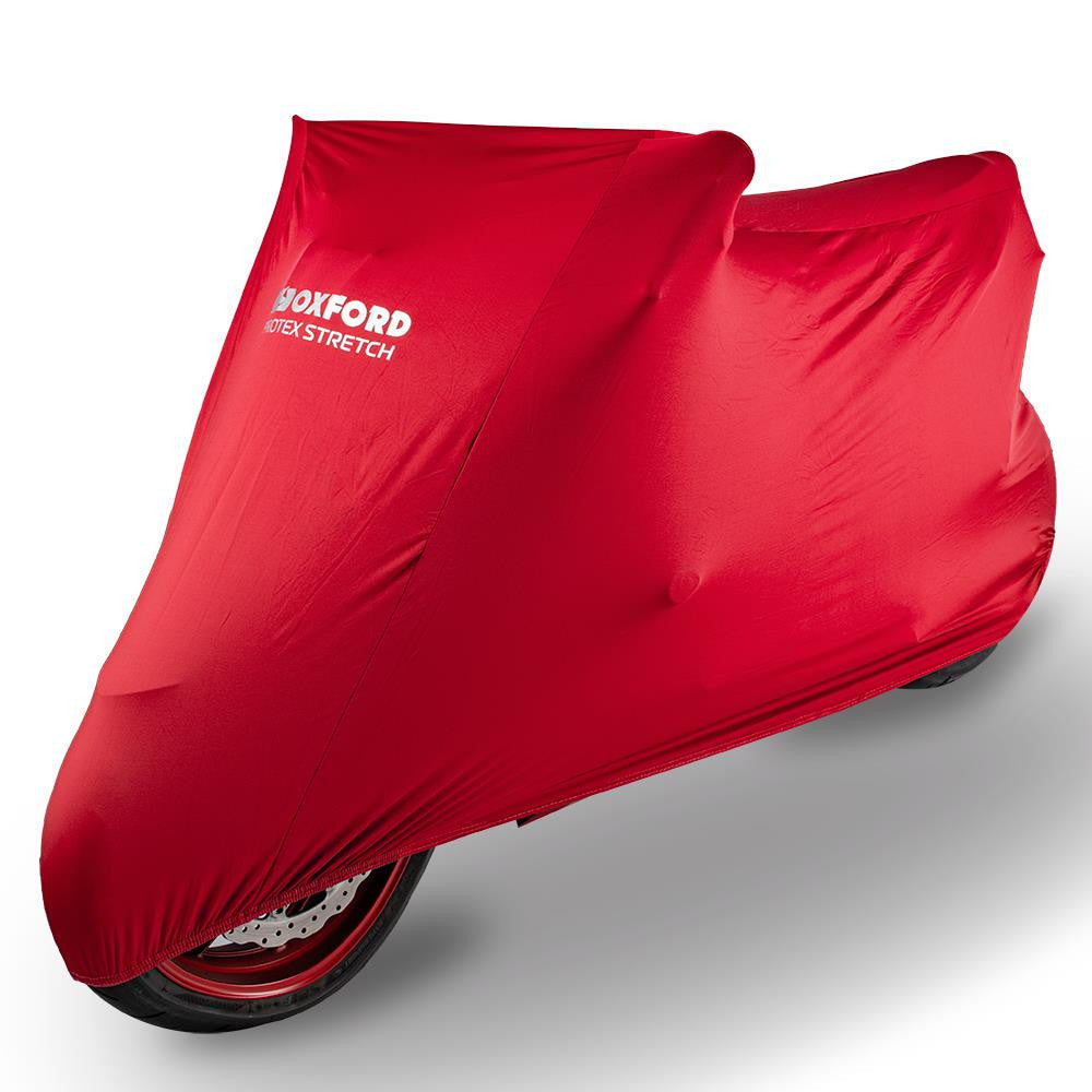 Oxford Protex Stretch Indoor Motorcycle Cover | Premium Stretch-Fit | Red Large | Superior Protection