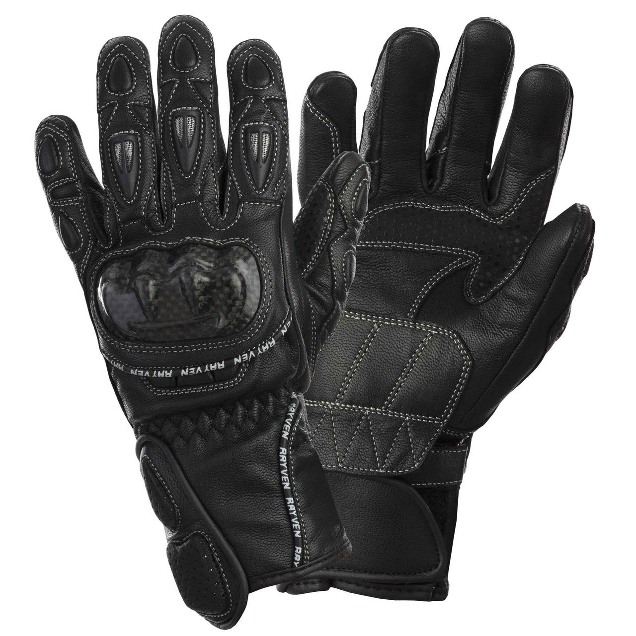 Rayven Lady Race-Pro Motorcycle Goatskin Leather Gloves Black