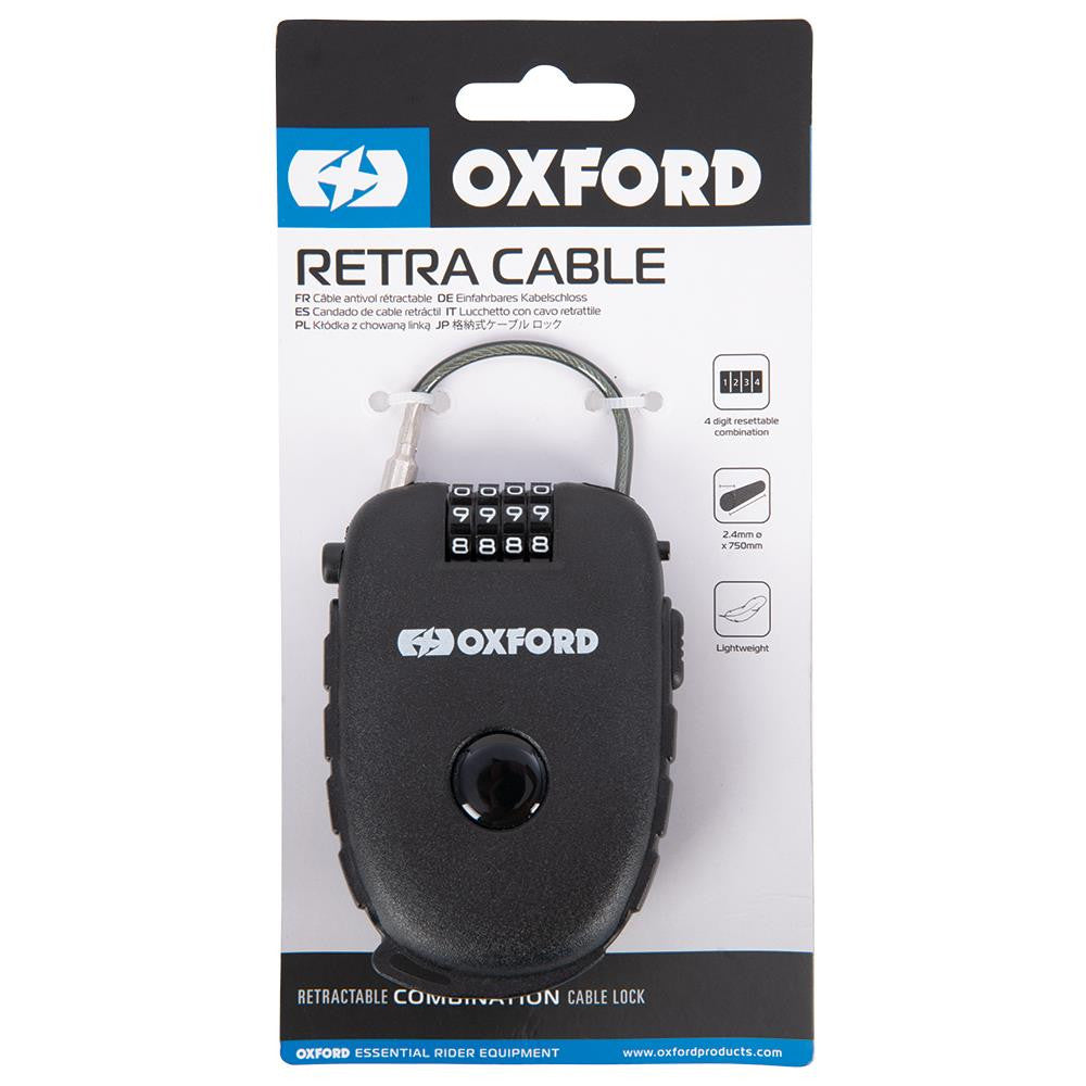 Oxford Retra Motorcycle Bike Scooter Helmet Lock Quick Release Combination Cable