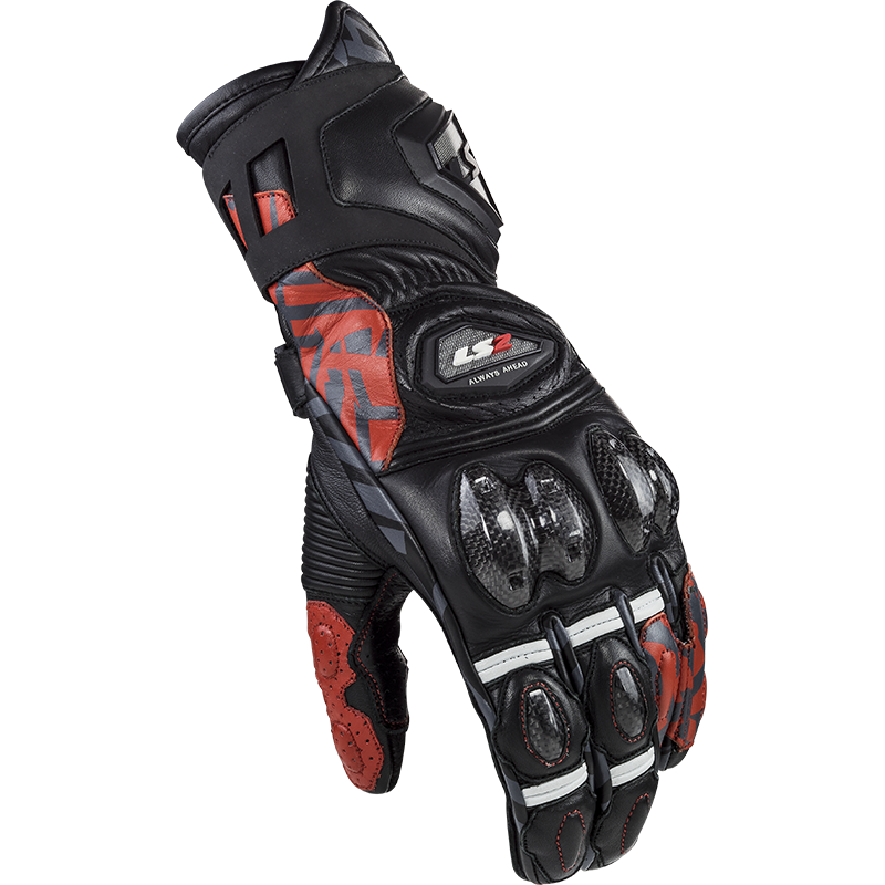 LS2 Feng CE Racing Leather Motorcycle Motorbike Gloves Black / Red