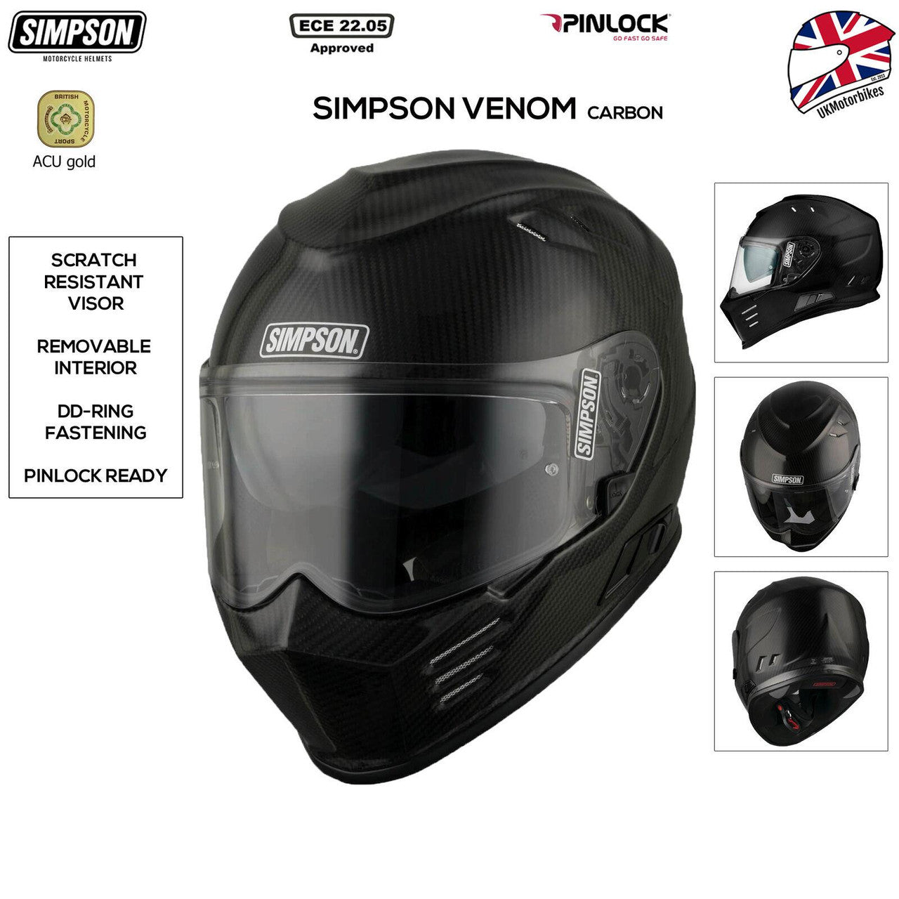 Simpson Venom Carbon Full Face Motorcycle Road Crash Motorbike Helmet