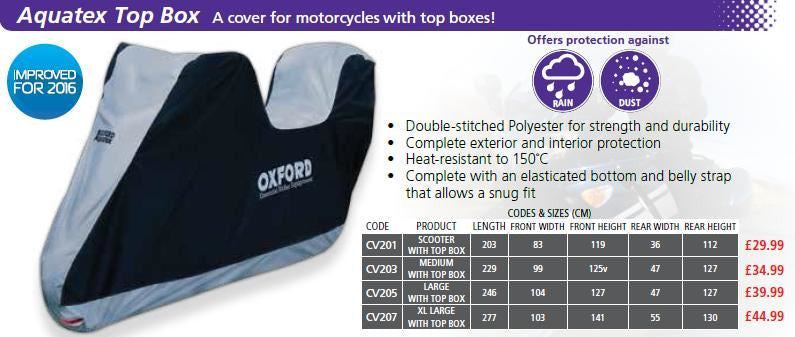 Oxford Motorcycle CBR GSX Aquatex Topbox Rainproof Cover XL